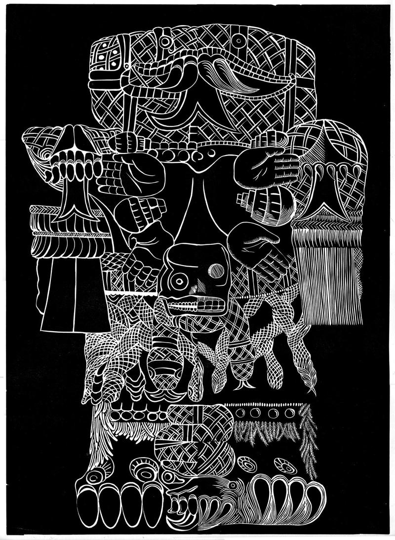 Mariana Castillo Deball, Coatlicue, 2010. Linoldruck auf Papier, Edition, 50x70 cm