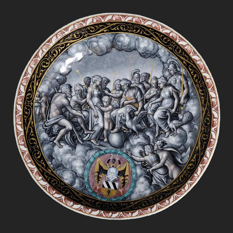 Präsentierschale Amor und Venus vor dem Rat der Götter