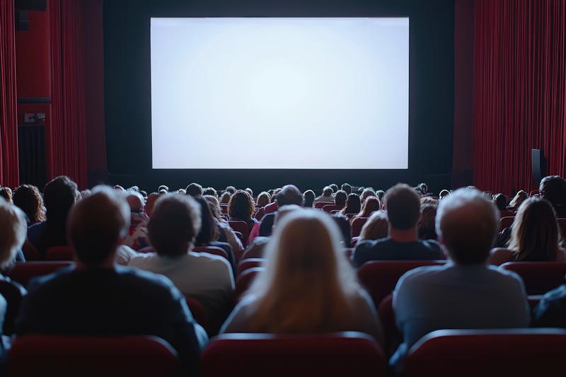 Sie sehen hier einen Kinosaal mit Zuschauern die auf die Leinwand schauen