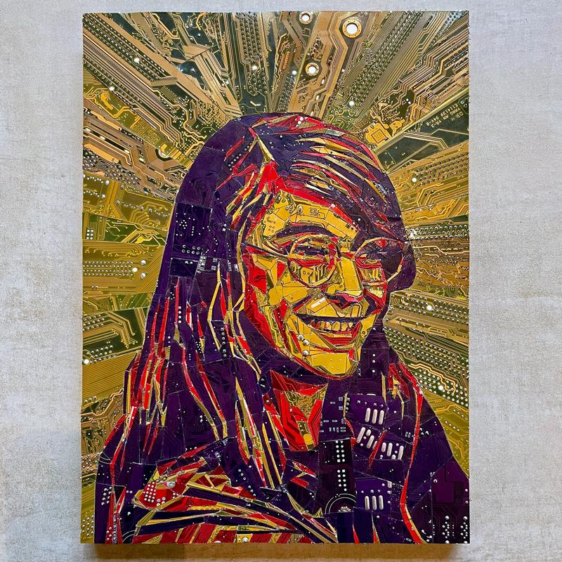 Sebastian Hertrich: Margaret Hamilton, Marketerie aus Computerplatinen, Galerie rfzk feller